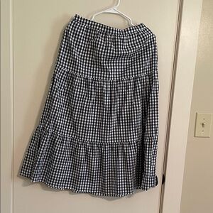 Gingham navy midi skirt